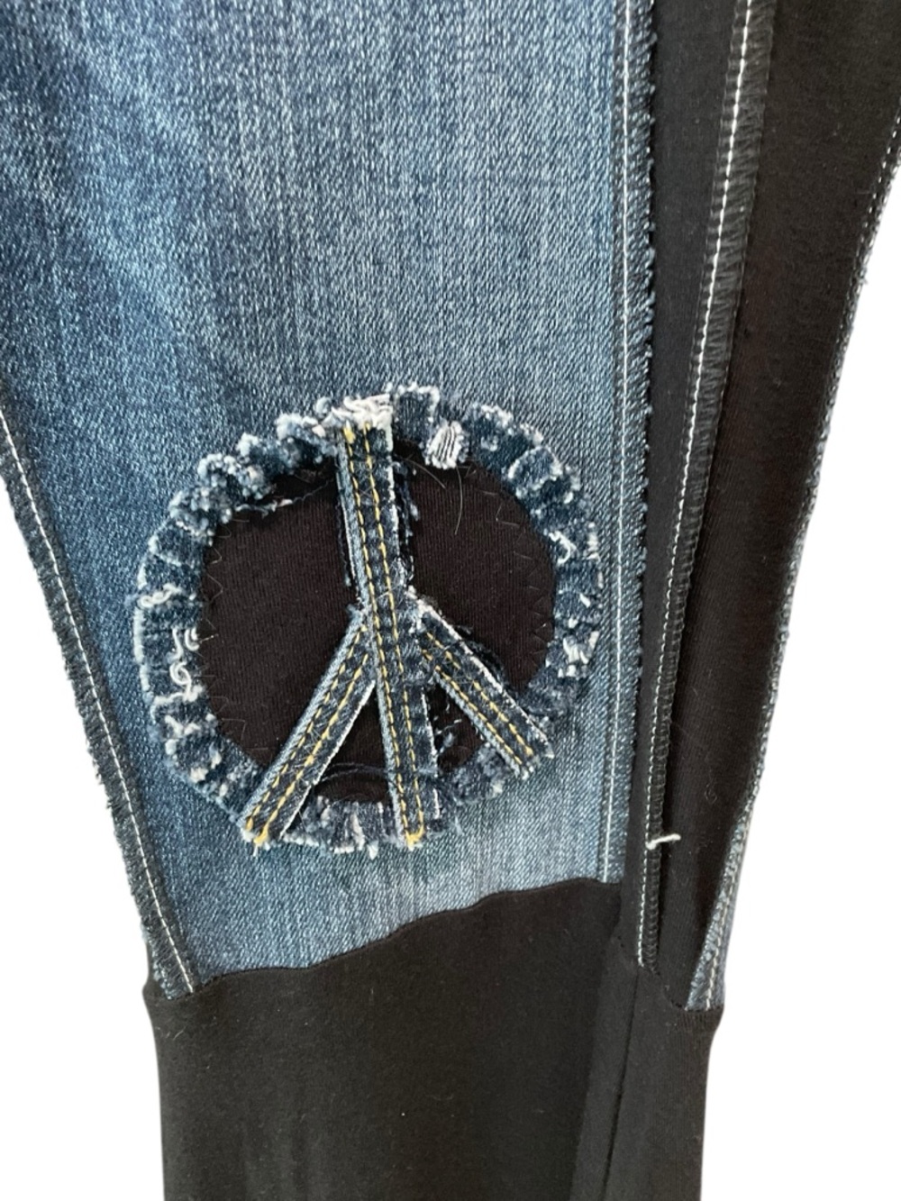 Boho Patchwork Flare Pants Peace Sign Bell Bottom Festival XXS NWT - Picture 3 of 12